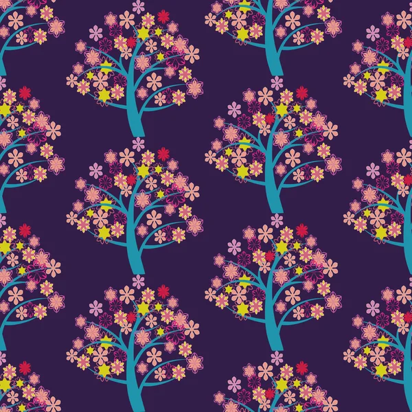 Naadloze patroon met bloeiende bomen — Stockvector