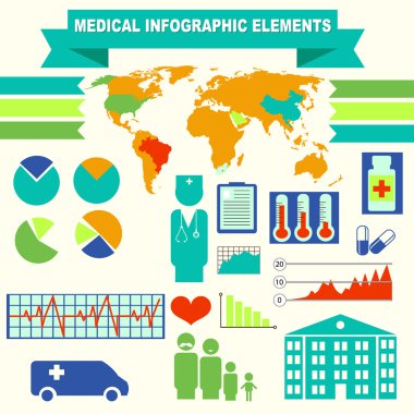 Infographics tıbbi öğeleri düz tasarımı için ayarla