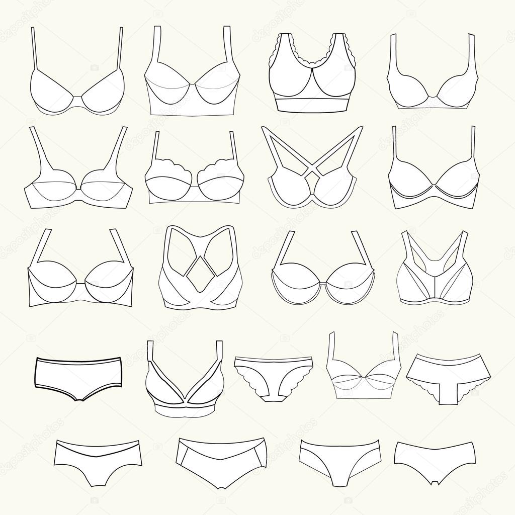 Fashion  Different types icons of bras and pants