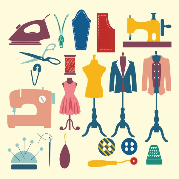 Set de iconos de costura y sastrería Fashion Industry Ilustración de stock