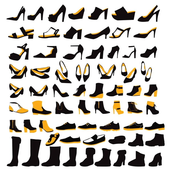 Silhouette Icons set of fashion Footwear four seasons — Stock Vector