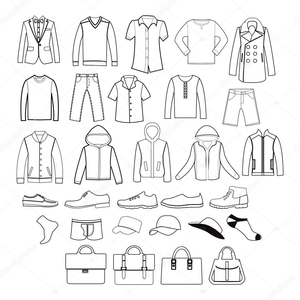 Set of men clothing garments and accessories icons — Stock Vector ...