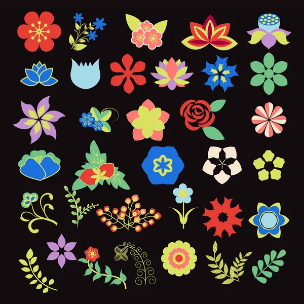 Conjunto de iconos de símbolos florales Conjunto de flores vectoriales — Archivo Imágenes Vectoriales