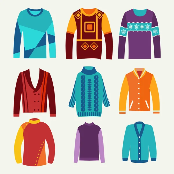 Men's knitted sweaters icon set — Stock Vector