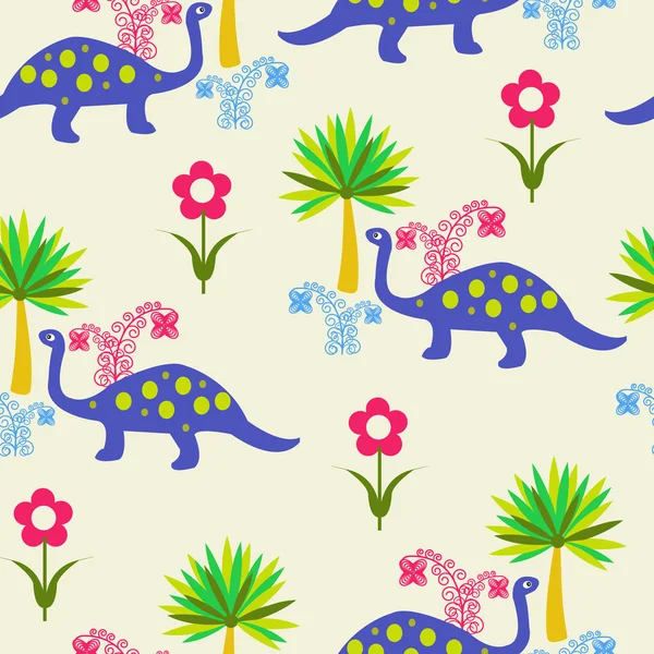 Pattern with Cute Cartoon Dinosaurs — Stock Vector