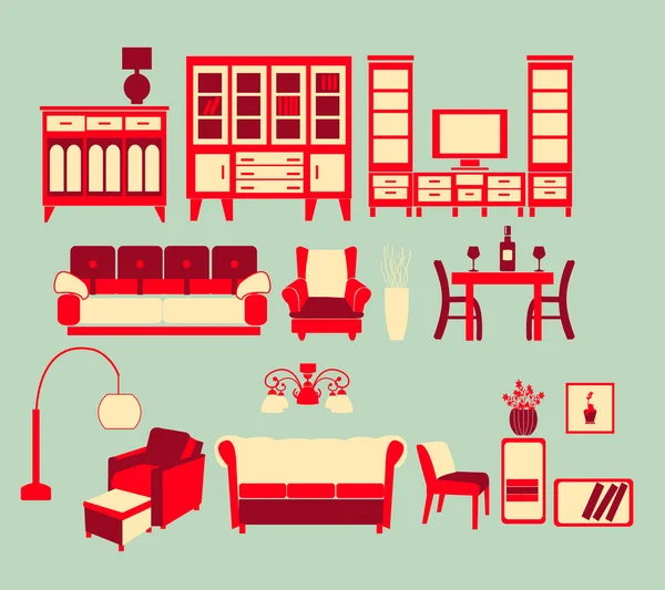 Retro ev iç yaşam mobilya ayarla — Stok Vektör
