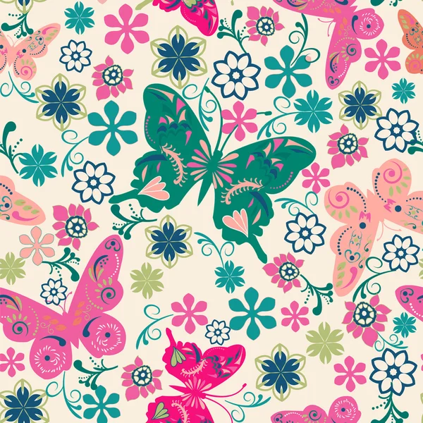 Patroon van vlinders en bloemen-illustratie — Stockvector