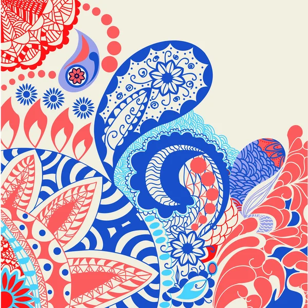Fiori e paisley modello decorativo doodle backgroun colorato — Vettoriale Stock