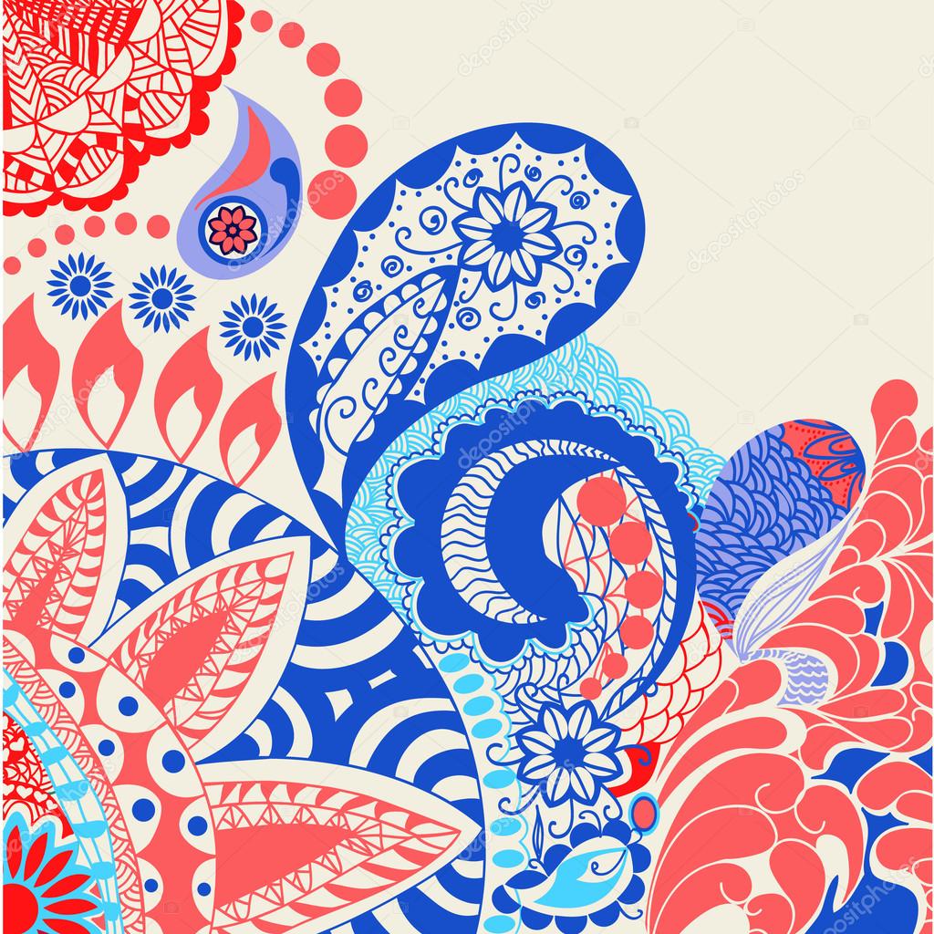 flowers and paisley pattern decorative doodle Colorful backgroun