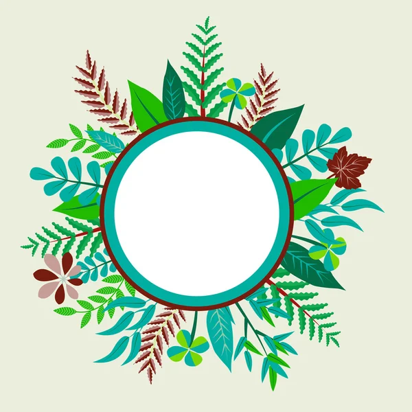 Summer Decorative  round frame with painted green leaves — Stock Vector