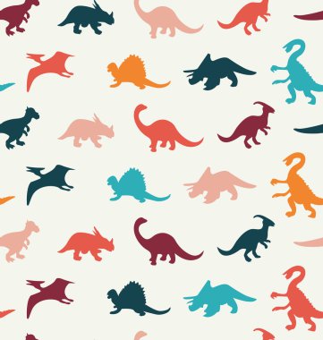 Vektör çizgi film desen renkli farklı dinozor