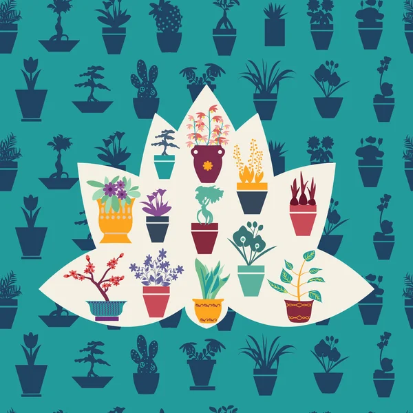 Silhouette de fleurs de jardin et herbes plantes en pot — Image vectorielle