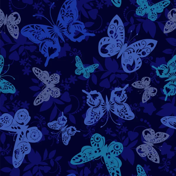 Mariposas sobre fondo azul oscuro - Ilustración Ilustraciones de stock libres de derechos