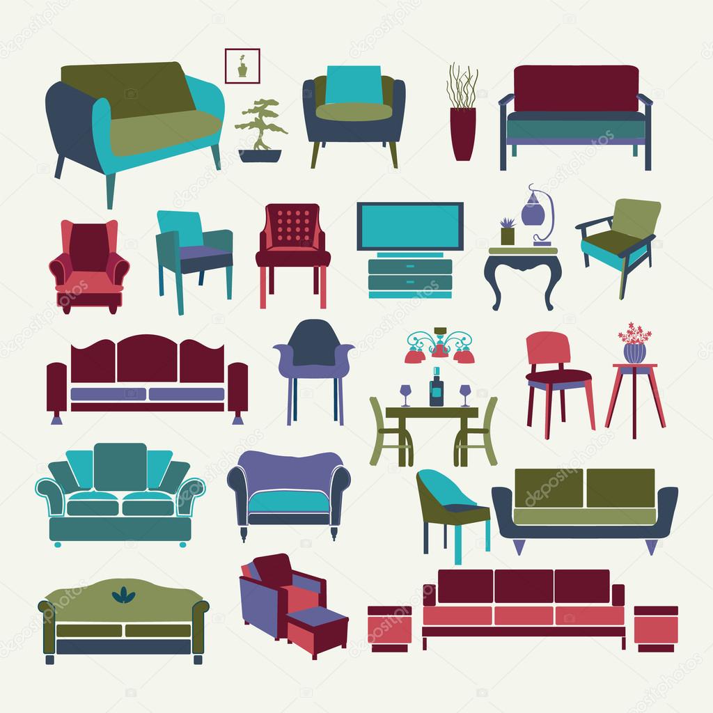 Vector Collection  of icons set Interior  design elements.