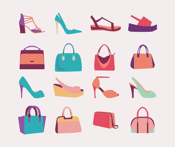 Moda bolsos de mujer bolsos y zapatos de tacón alto Vector de stock