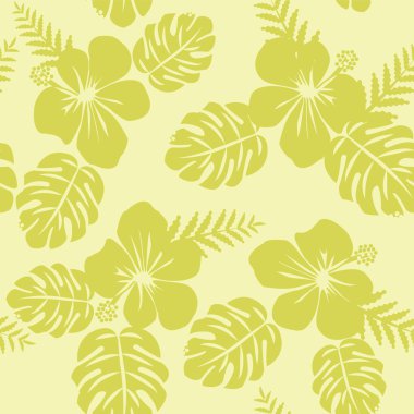 TRopical Pattern with Monstera leaves and hibiscus clipart