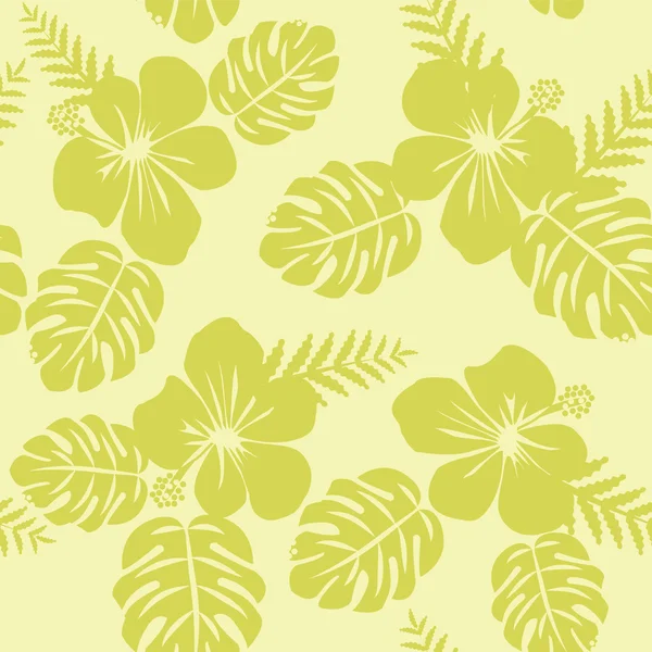 TRopical Pattern with Monstera leaves and hibiscus — Stockvector