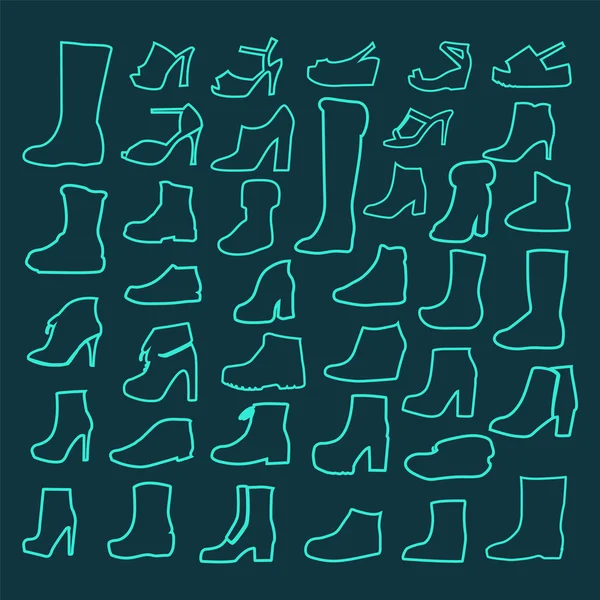 Ensemble vectoriel de chaussures de mode contour icônes — Image vectorielle