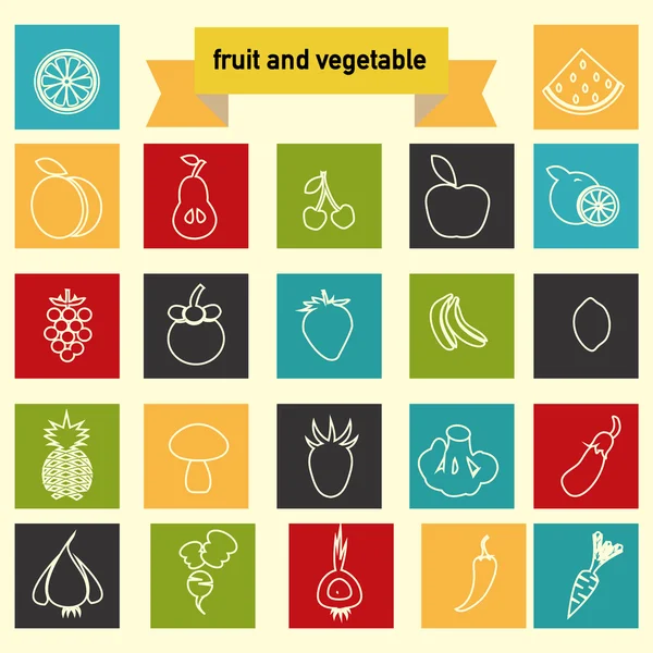 Vegetables and fruits Eco Food linear — Stock Vector