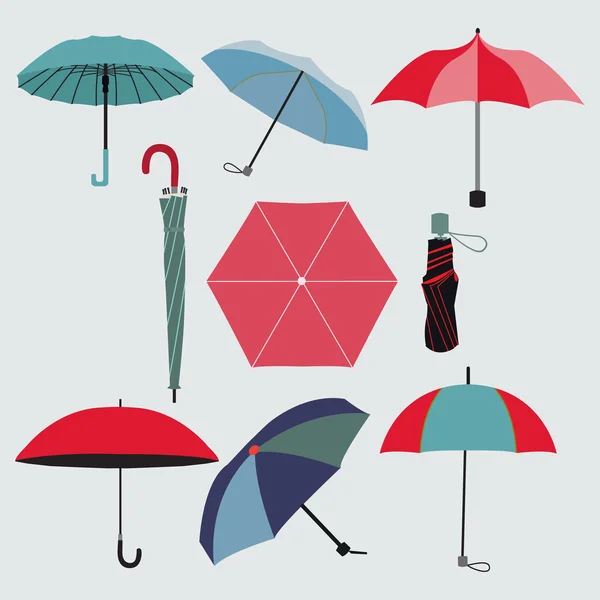 Uppsättning av olika paraplyer — Stock vektor