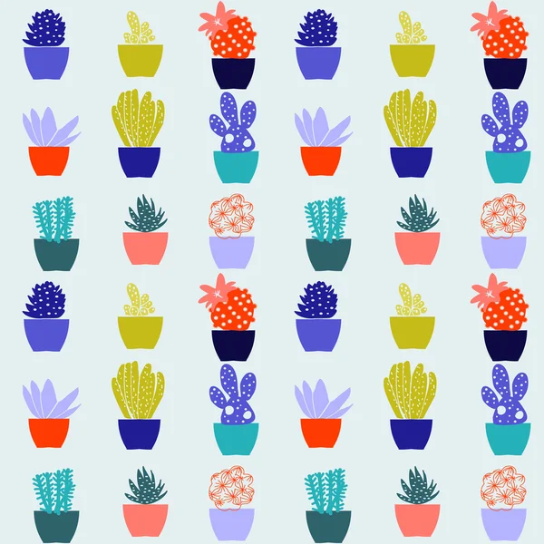 Patrón plano de plantas de cactus en macetas Ilustración de stock