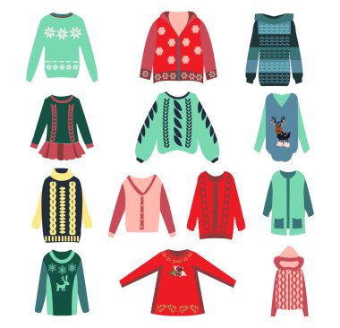 Set of womens knitted sweaters clipart