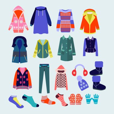 Vektör toplama kış giysileri ve aksesuarları - Illustra