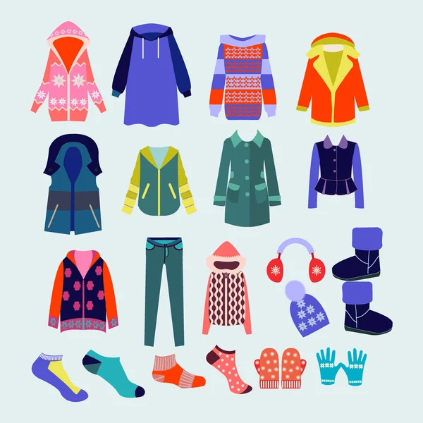 Vektör toplama kış giysileri ve aksesuarları - Illustra