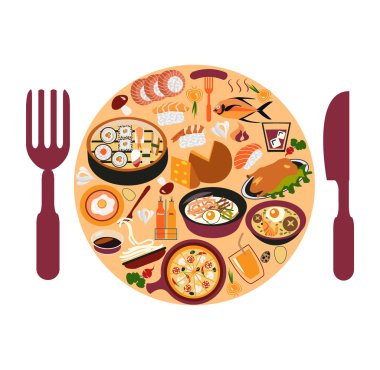 Restoran ve yemek simgeler vektör arka plan ayarlamak