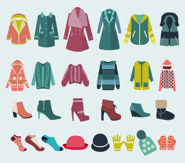 Vektör kış giysileri ve aksesuarları - Illustratio Icon set