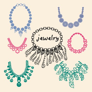 Elle çizilmiş vektör ayarla ve fashionable takı accesso doodles