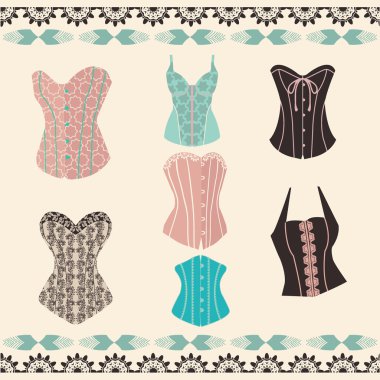 Set zarif retro tarzı korse vektör.