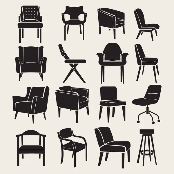 Collection Silhouette de chaises différentes — Image vectorielle