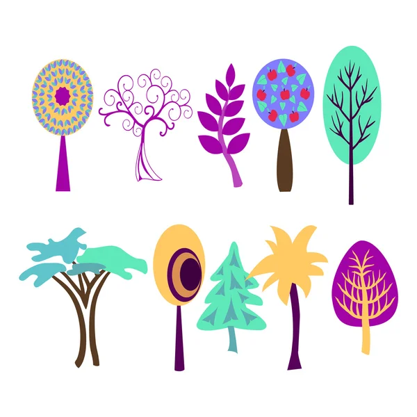 Vektör ağaçlarının renkli simge seti — Stok Vektör