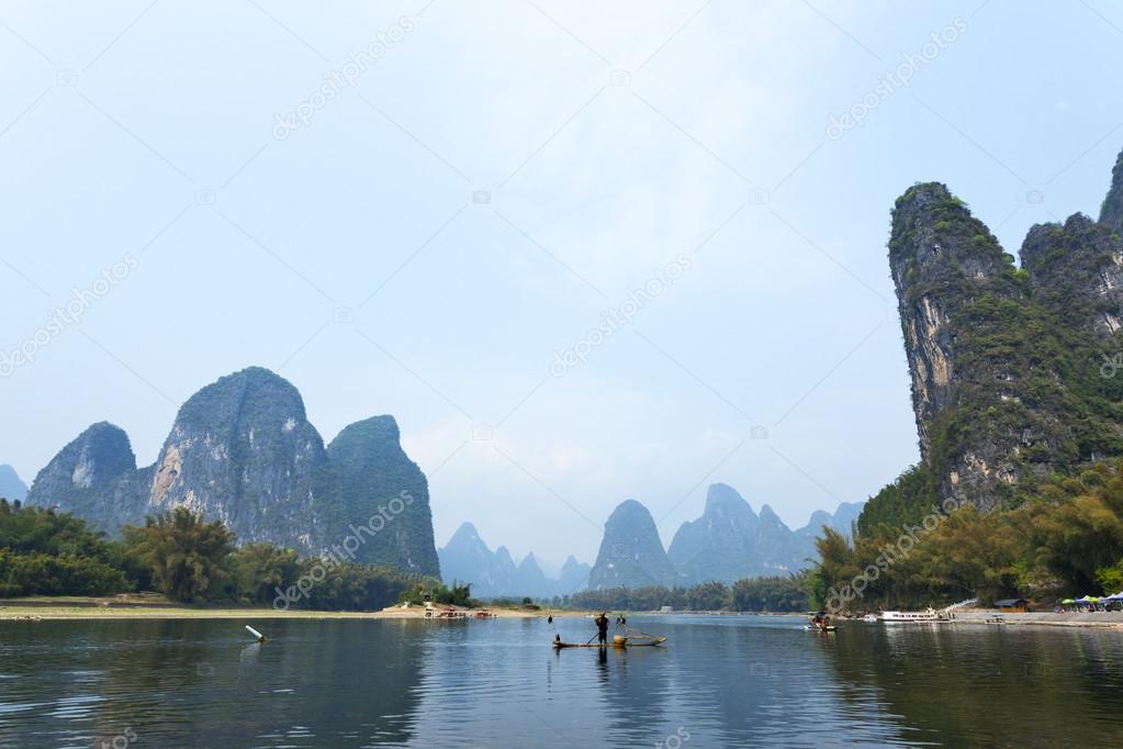 Li River Scenery Sight With Fog In Spring Guilin China Stock Photo C Cchfoto