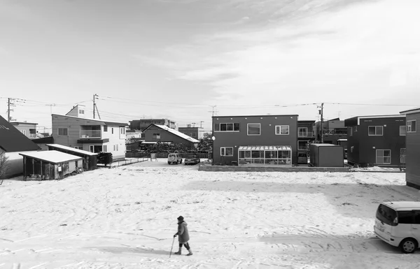 雪、北海道、日本で覆われた駐車場 — ストック写真