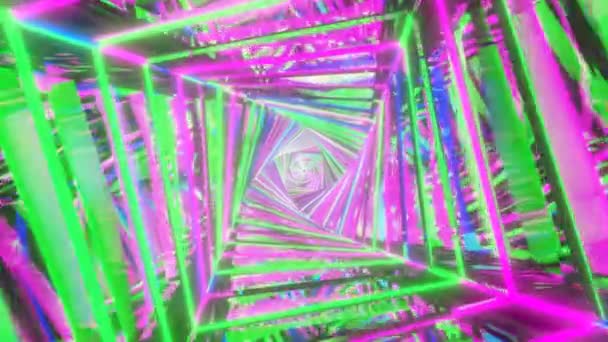 Square tunnel with neon lights — Stockvideo