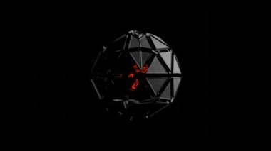 Bilim-Kurgu Füzyon Çekirdeği 3 boyutlu animasyon. Vj döngüsü. Siyah metal kürenin dönüşü. 4K Video. 3d Hazırlama