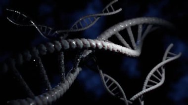 4K Soyut DNA 3 boyutlu animasyon. Dönen DNA çift sarmallı hologram. Bilim ve tıp kavramları