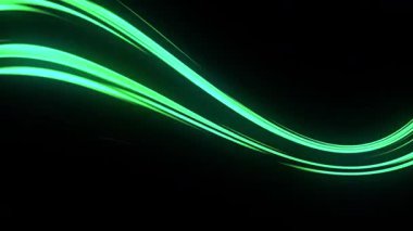 Üç boyutlu animasyon. Siyah arkaplanda hareket eden pürüzsüz ışık dalgası soyut hareket efekti oluşturur.