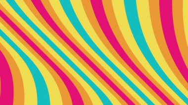 Retro animasyon çizgileri 80 'ler-90' lar sentetik dalga titreşimleriyle arka planda renk sallıyor. Dalgalı çizgiler titreşim, dalgalanma ve akış hipnotize edici bir şekilde parlayan grafikler, dinamik retro-fütüristik hareket grafikleri döngüsü oluşturur