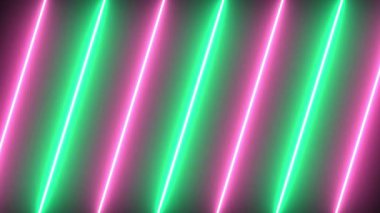 Parlak neon ışınları ve siber punk tarzında parıldayan çizgileri olan soyut bir arka plan. Siber neon pembe ve yeşil ışınlar ve parlayan çizgiler canlandı. Neon Light Line Technology, çizgi animasyonu 4K Arka plan Videosu