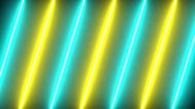 Parlak neon ışınları ve siber punk tarzında parıldayan çizgileri olan soyut bir arka plan. Siber neon sarı ve mavi ışınlar ve parlayan çizgiler canlandı. Neon Light Line Technology, çizgi animasyonu 4K Arka plan Videosu