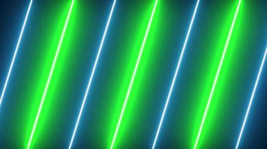 Parlak neon ışınları ve siber punk tarzında parıldayan çizgileri olan soyut bir arka plan. Siber neon yeşil ve mavi ışınlar ve parlayan çizgiler canlandı. Neon Light Line Technology, çizgi animasyonu 4K Arka plan Videosu