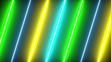 Parlak neon ışınları ve siber punk tarzında parıldayan çizgileri olan soyut bir arka plan. Siber neon yeşil, sarı ve mavi ışınlar ve parlayan çizgiler canlandı. Neon Light Line Technology, çizgi animasyonu 4K Arka plan Videosu