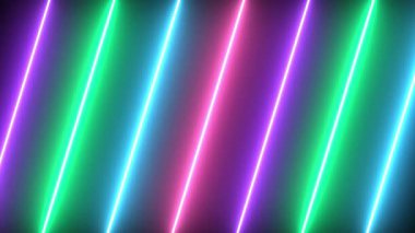 Parlak neon ışınları ve siber punk tarzında parıldayan çizgileri olan soyut bir arka plan. Siber neon pembe, mor, yeşil ve mavi ışınlar ve parlayan çizgiler canlandırıldı. Neon Light Line Technology, çizgi animasyonu 4K Arka plan Videosu