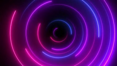 Fütürist neon renkli parlayan daireler hareketi grafiği. Neon parıldayan stil daire şeklindeki arkaplanının animasyon videosunu döndür. Dinamik enerji akışları, geometrik düğümler karanlık yüksek teknolojili dijital alan, siber punk 4K animasyon