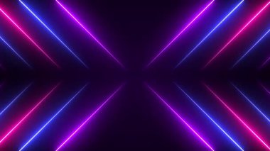 Parlak neon ışınları ve siber punk tarzında parıldayan çizgileri olan soyut bir arka plan. Siber Neon Mavisi, Pembe ve Mor Işınlar ve parıldayan çizgiler canlandı. Neon Light Line Technology, çizgi animasyonu 4K Arka plan Videosu