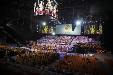 Sochi, Rusya Federasyonu - 6 Temmuz: Bolshoy buz kubbe üzerinde 06 Haziran 2016 yılında sahnede Sochi, Rusya Federasyonu provaya World Choir Games