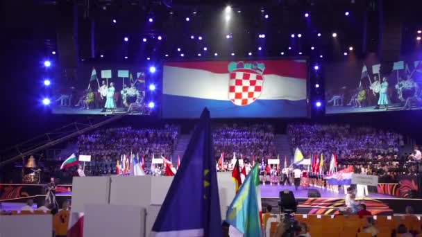 Sochi, Russia - 6 luglio: Bolshoy Ice Dome preparazione per le cerimonie di apertura e chiusura dei Giochi del Coro Mondiale — Video Stock